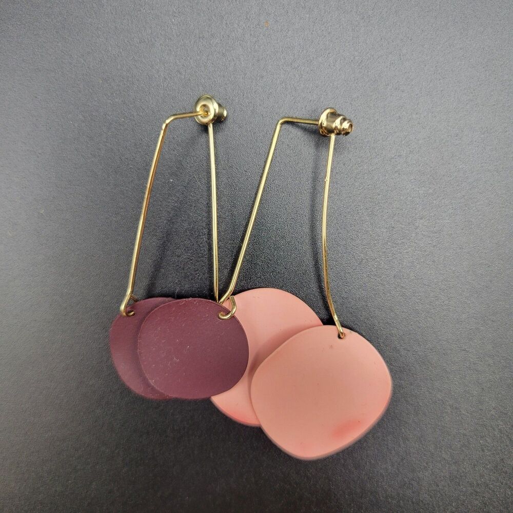 Unbranded OS Geometric Minimalist Cherry Disc Dangle Women Pink Matte Acrylic